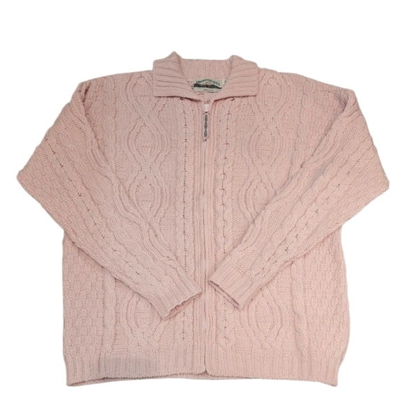 Aran Crafts Sweaters - Aran Crafts Ireland Merino Wool Zip Cardigan Sweater Pink Size M (Fits XL)